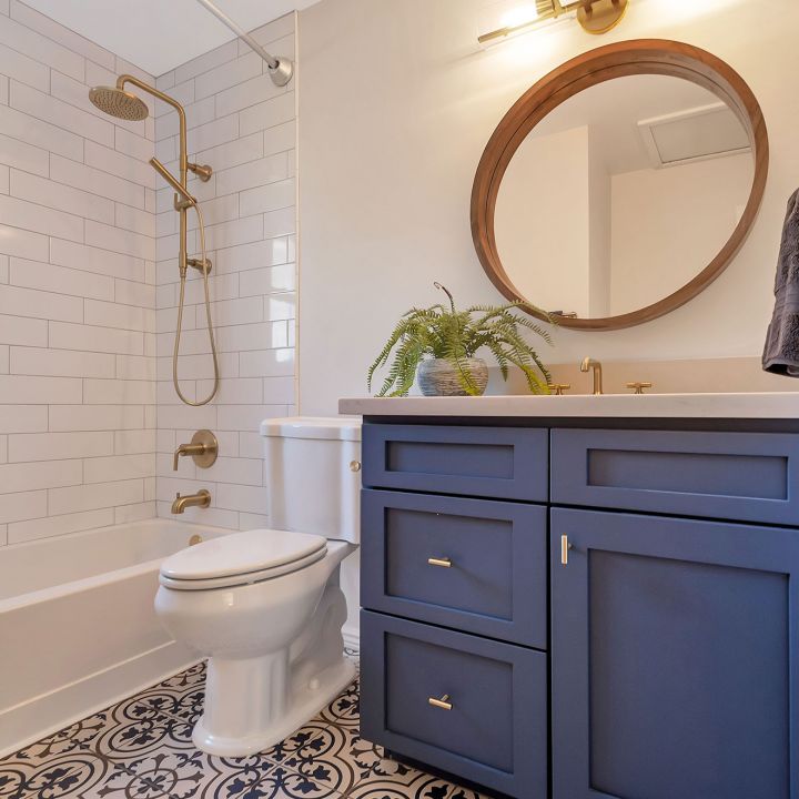 Guest Bathroom Remodel in Phoenix, Arcadia Arizona with Blue Vanity